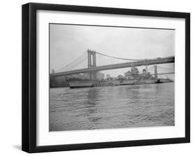 USS Wisconsin Passing beneath Manhattan Bridge-Sam Goldstein-Framed Photographic Print