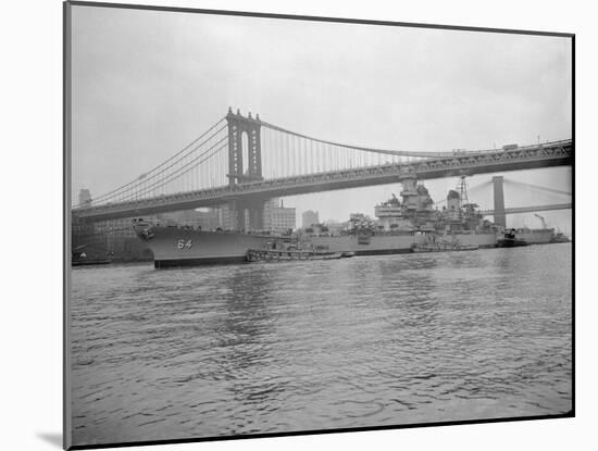 USS Wisconsin Passing beneath Manhattan Bridge-Sam Goldstein-Mounted Photographic Print