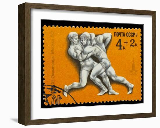 USSR - CIRCA 1980: A Stamp Printed in Ussr, Olympic Games Moscow-maxim ibragimov-Framed Photographic Print