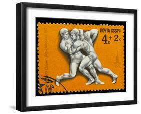 USSR - CIRCA 1980: A Stamp Printed in Ussr, Olympic Games Moscow-maxim ibragimov-Framed Photographic Print