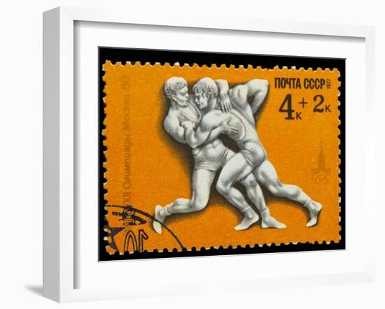 USSR - CIRCA 1980: A Stamp Printed in Ussr, Olympic Games Moscow-maxim ibragimov-Framed Photographic Print