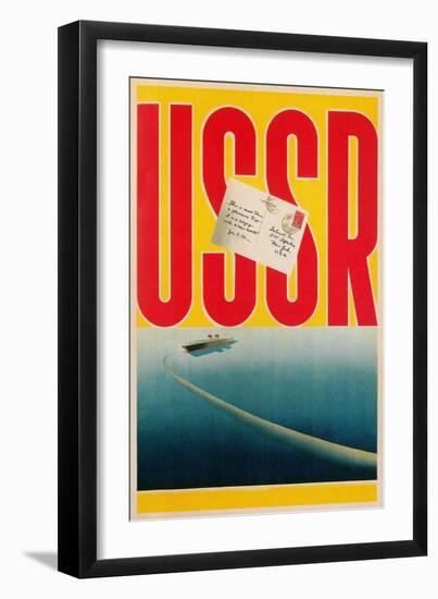 USSR Poster with Ship and Letter-null-Framed Art Print