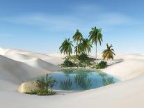 Oasis in the Desert. Palm Trees and Sand. 3D Rendering.-ustas7777777-Art Print