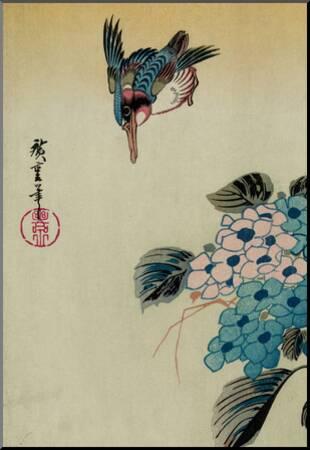 Utagawa Hiroshige Ajisai Ni Kawasemi Hydrangea And Kingfisher Detail Print Allposters Com