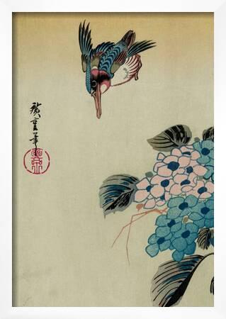 Utagawa Hiroshige Ajisai Ni Kawasemi Hydrangea And Kingfisher Detail Print Allposters Com