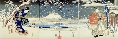 Snow Scene in the Garden of a Daimyo-Utagawa Hiroshige and Kunisada-Stretched Canvas