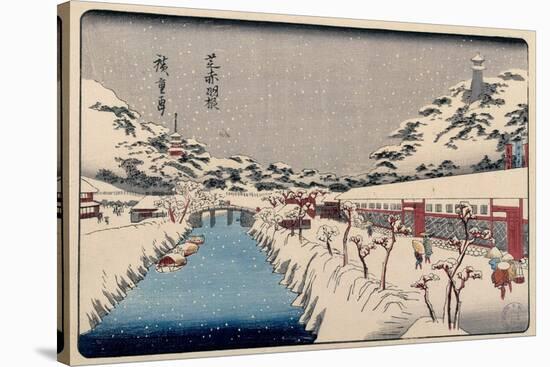 Utagawa Hiroshige (Copy) / Shiba Akabane no yuki, 1832-1838; 20th century, Japanese School, Pape...-UTAGAWA HIROSHIGE-Stretched Canvas