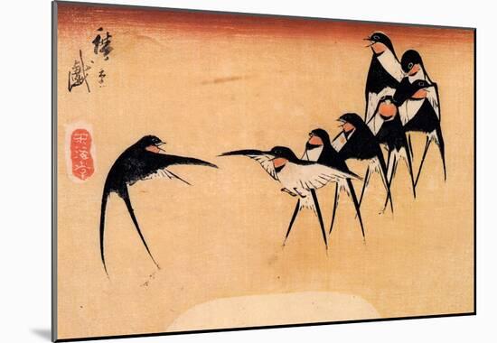 Utagawa Hiroshige Dancing Swallows-null-Mounted Poster