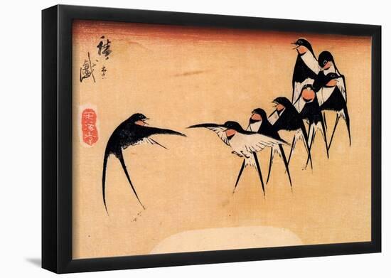 Utagawa Hiroshige Dancing Swallows-null-Framed Poster