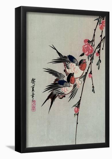 Utagawa Hiroshige Gekka Momo ni Tsubakura Moon Swallows and Peach Blossoms-null-Framed Poster