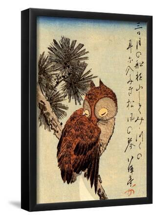 Utagawa Hiroshige Small Brown Owl on a Pine Branch--Framed Poster