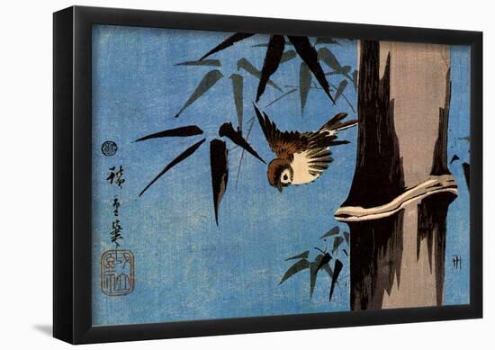 Utagawa Hiroshige Sparrow and Bamboo-null-Framed Poster