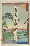 The female samurai warrior Tomoe Gozen with a poem by Emperor Koko, 1845-46-Ando or Utagawa Hiroshige-Framed Stretched Canvas