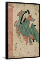 Utagawa Kunisada; Yamamotoya Heikichi / Kabuki theater scenes. Woman with lantern / Man with clo...-Utagawa Kunisada-Framed Poster