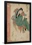 Utagawa Kunisada; Yamamotoya Heikichi / Kabuki theater scenes. Woman with lantern / Man with clo...-Utagawa Kunisada-Framed Poster