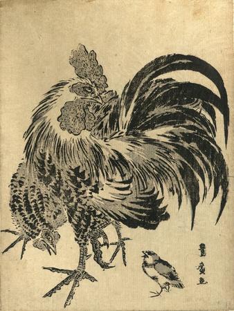 Niwatori, Hen and Chick. [Between 1804 and 1818], 1 Print : Woodcut, Color ; 22.1 X 17