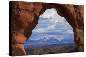 Utah, Arches National Park, Delicate Arch Iconic Landmark of Utah, and La Sal Mts-David Wall-Stretched Canvas