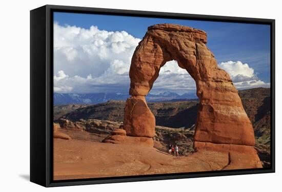 Utah, Arches National Park, Delicate Arch Iconic Landmark of Utah, and Tourists-David Wall-Framed Stretched Canvas