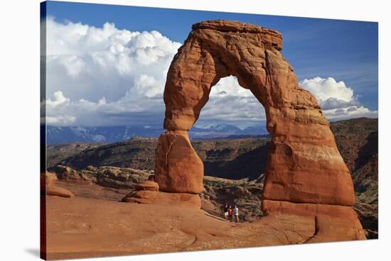 Utah, Arches National Park, Delicate Arch Iconic Landmark of Utah, and Tourists-David Wall-Stretched Canvas