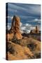 Utah, Arches National Park. Turret Arch, Monolith, and Clouds and the La Sal Mountains at Sunset-Judith Zimmerman-Stretched Canvas