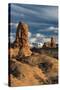 Utah, Arches National Park. Turret Arch, Monolith, and Clouds and the La Sal Mountains at Sunset-Judith Zimmerman-Stretched Canvas
