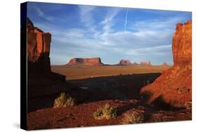 Utah. Arizona Border, Navajo Nation, Late Light on Monument Valley-David Wall-Stretched Canvas