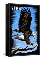 Utah - Bald Eagle - Scratchboard-Lantern Press-Framed Stretched Canvas