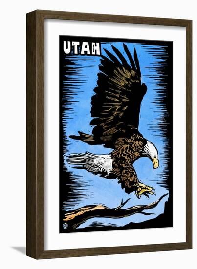 Utah - Bald Eagle - Scratchboard-Lantern Press-Framed Art Print