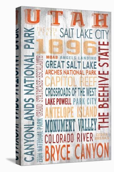 Utah - Barnwood Typography-Lantern Press-Stretched Canvas