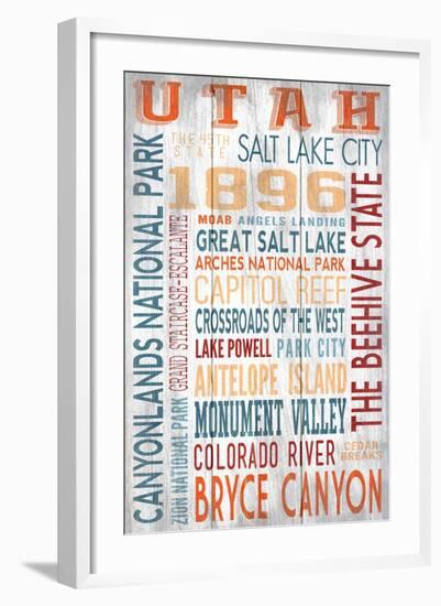 Utah - Barnwood Typography-Lantern Press-Framed Art Print