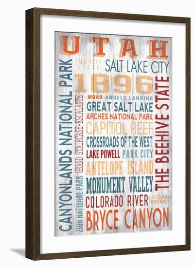 Utah - Barnwood Typography-Lantern Press-Framed Art Print