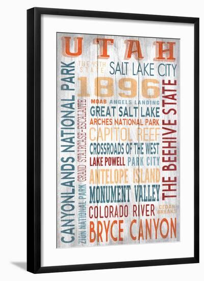 Utah - Barnwood Typography-Lantern Press-Framed Art Print