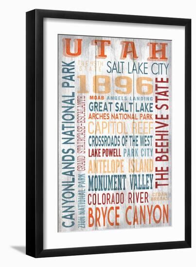 Utah - Barnwood Typography-Lantern Press-Framed Art Print