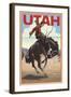 Utah - Bronco Bucking-Lantern Press-Framed Art Print