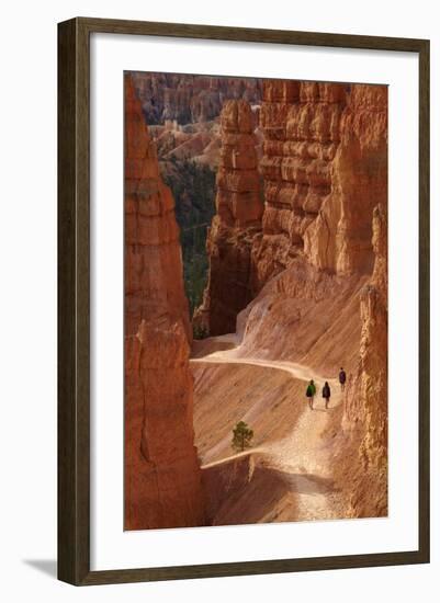 Utah, Bryce Canyon National Park, Hikers on Navajo Loop Trail Through Hoodoos-David Wall-Framed Photographic Print