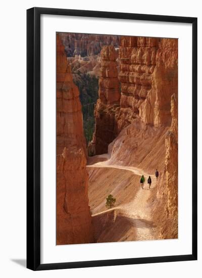 Utah, Bryce Canyon National Park, Hikers on Navajo Loop Trail Through Hoodoos-David Wall-Framed Photographic Print