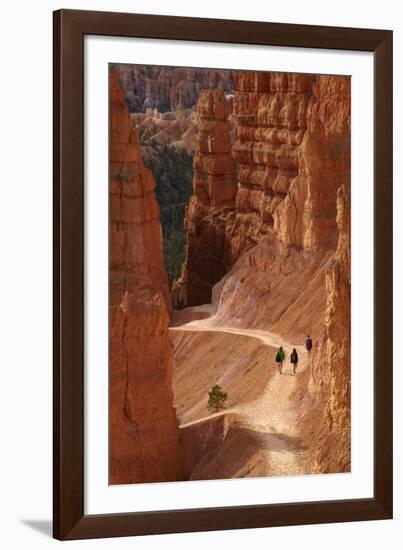 Utah, Bryce Canyon National Park, Hikers on Navajo Loop Trail Through Hoodoos-David Wall-Framed Photographic Print