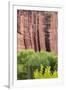 Utah, Capitol Reef National Park. Cottonwood Trees and Cliff Streaked with Desert Varnish-Jaynes Gallery-Framed Photographic Print