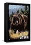 Utah - Grizzly Bear - Scratchboard-Lantern Press-Framed Stretched Canvas
