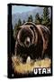 Utah - Grizzly Bear - Scratchboard-Lantern Press-Stretched Canvas