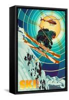 Utah - Heli-Skiing-Lantern Press-Framed Stretched Canvas