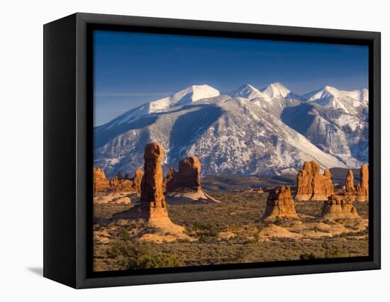 Utah, La Sal Mountains from Arches National Park, USA-Alan Copson-Framed Stretched Canvas