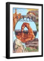 Utah National Parks - Delicate Arch Center-Lantern Press-Framed Art Print