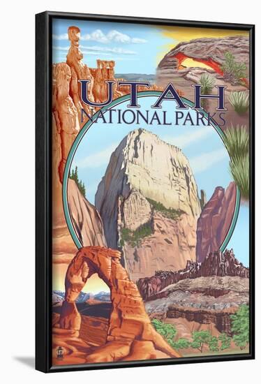 Utah National Parks - Zion in Center, c.2009-Lantern Press-Framed Art Print