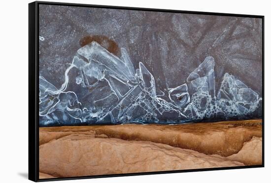 Utah, Natural Bridges National Monument. Frozen Sand, Sandstone, and Ice Patterns-Judith Zimmerman-Framed Stretched Canvas
