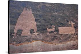 Utah, Owl Panel with Big Horn Sheep, Ancient Petroglyph-Judith Zimmerman-Stretched Canvas