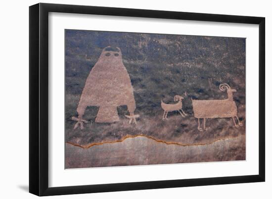 Utah, Owl Panel with Big Horn Sheep, Ancient Petroglyph-Judith Zimmerman-Framed Photographic Print