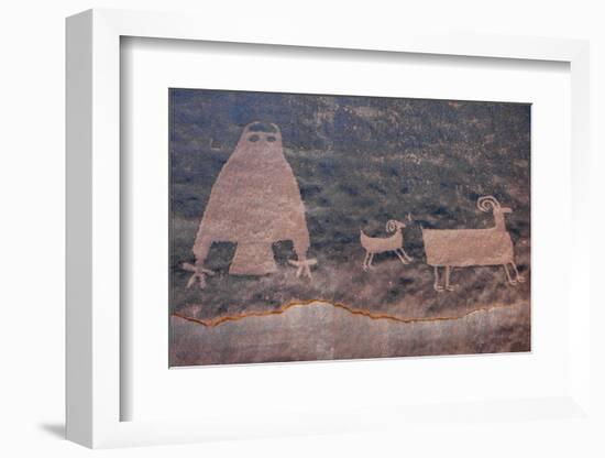 Utah, Owl Panel with Big Horn Sheep, Ancient Petroglyph-Judith Zimmerman-Framed Photographic Print