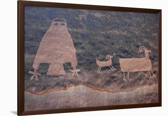 Utah, Owl Panel with Big Horn Sheep, Ancient Petroglyph-Judith Zimmerman-Framed Photographic Print