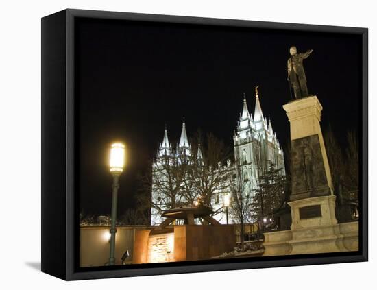 Utah, Salt Lake City, Mormon Theatre Monument in Honour of Brigham Young and the Pioneers, USA-Christian Kober-Framed Stretched Canvas